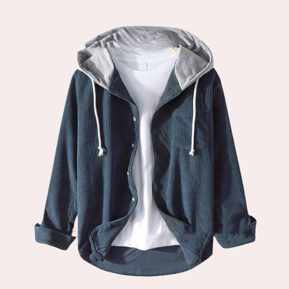 Moderne Herren-Cordjacke mit trendiger Kapuze von Jeno