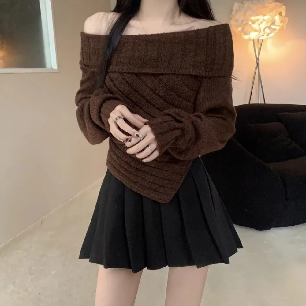 Schulterfreier Damen-Strickpullover der Rosalina Kollektion