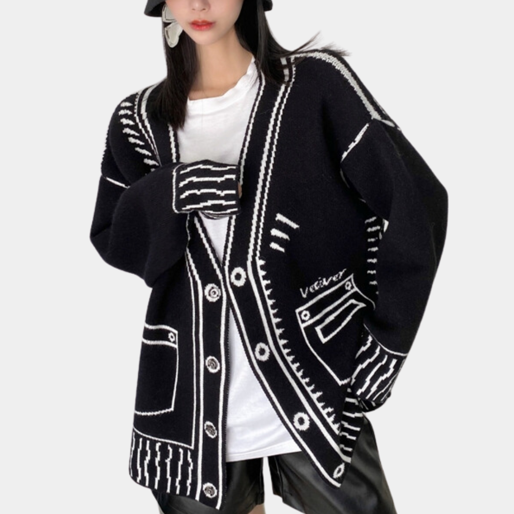 Strickjacke Theodosia:  Einzigartiger Druck, verspielt