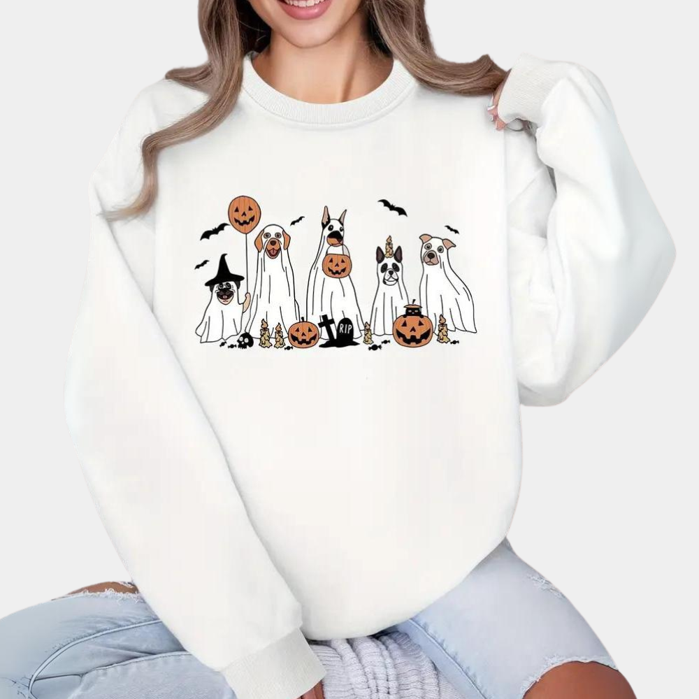 Damen Halloween Pullover mit süßem Hundedesign - Margaret