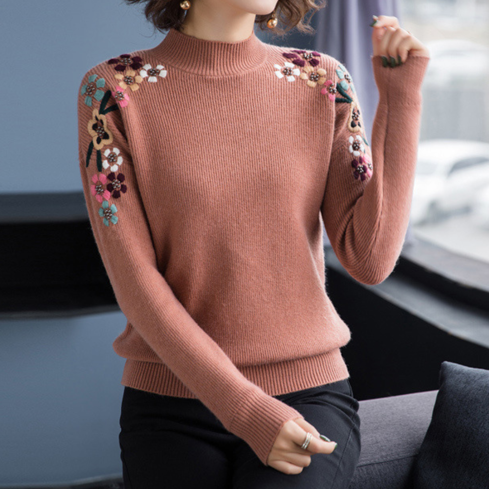 Krohn-e | Weiche Damenpullover mit Bestickten Blumen