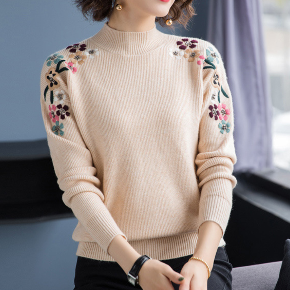 Krohn-e | Weiche Damenpullover mit Bestickten Blumen
