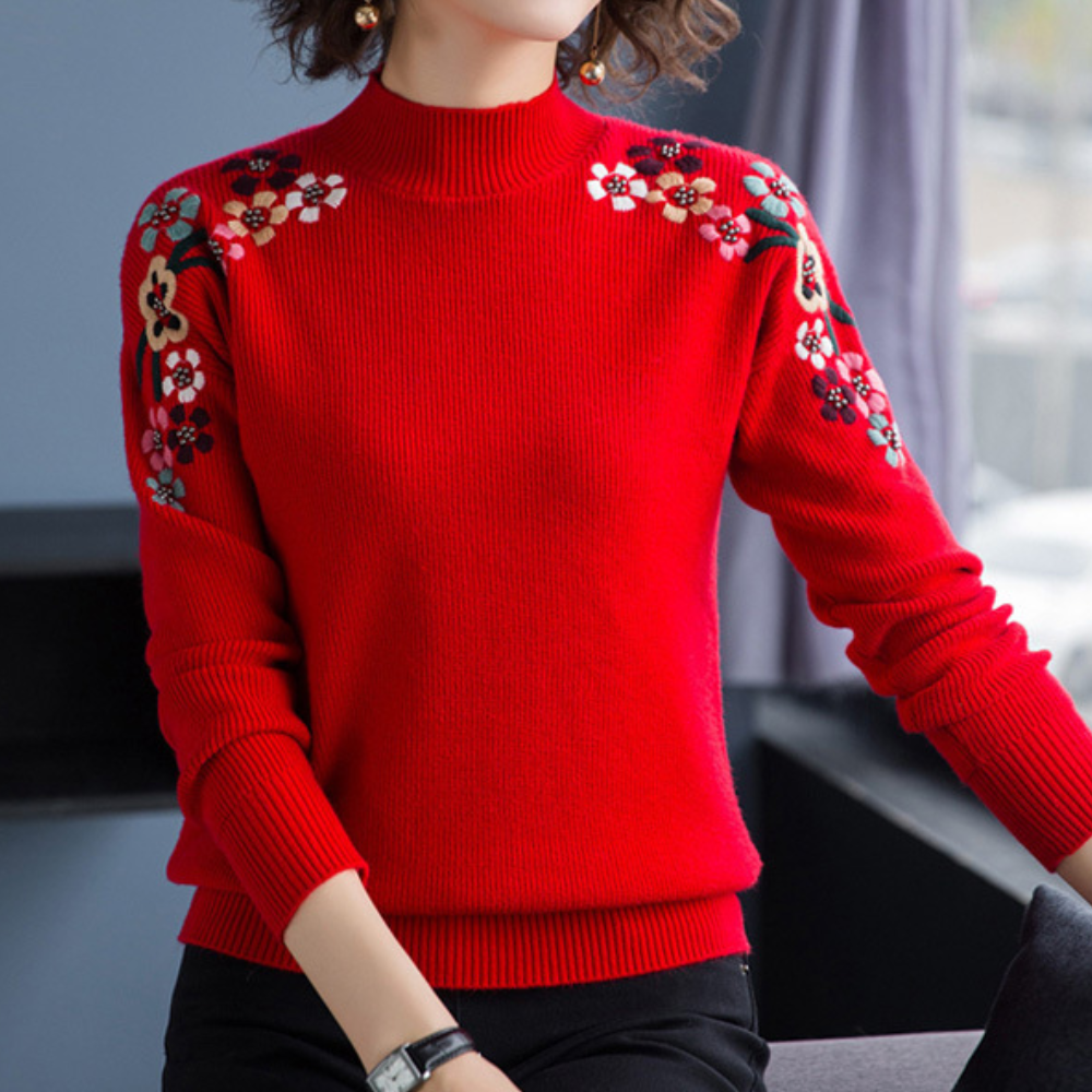 Krohn-e | Weiche Damenpullover mit Bestickten Blumen