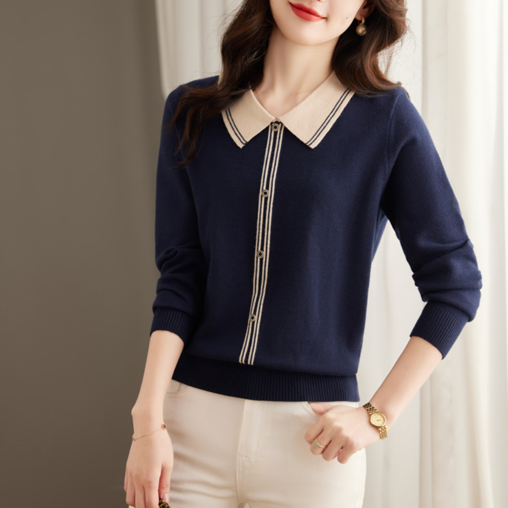 Rosica Damenpullover: Elegant, modisch, mit schickem Kragen und Knöpfen