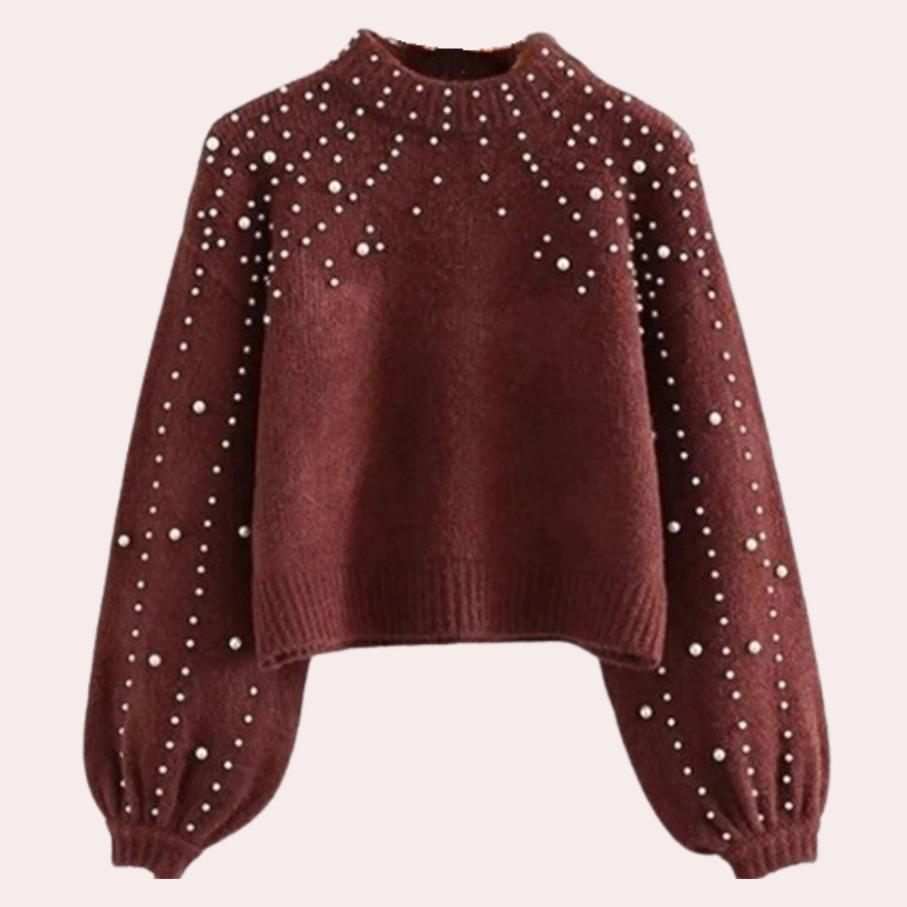 Eleganter Damenpullover mit hübschen Perlen