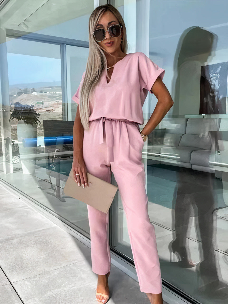 V-Ausschnitt Jumpsuit - Cam