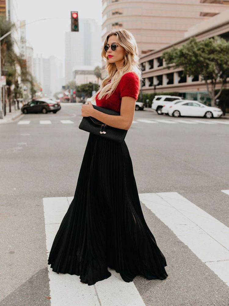Stylish Pleated Maxi Skirt - Cazzi
