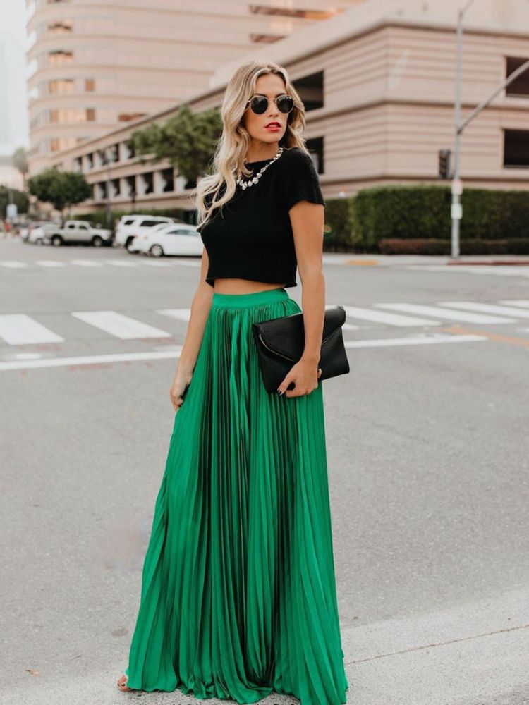 Stylish Pleated Maxi Skirt - Cazzi