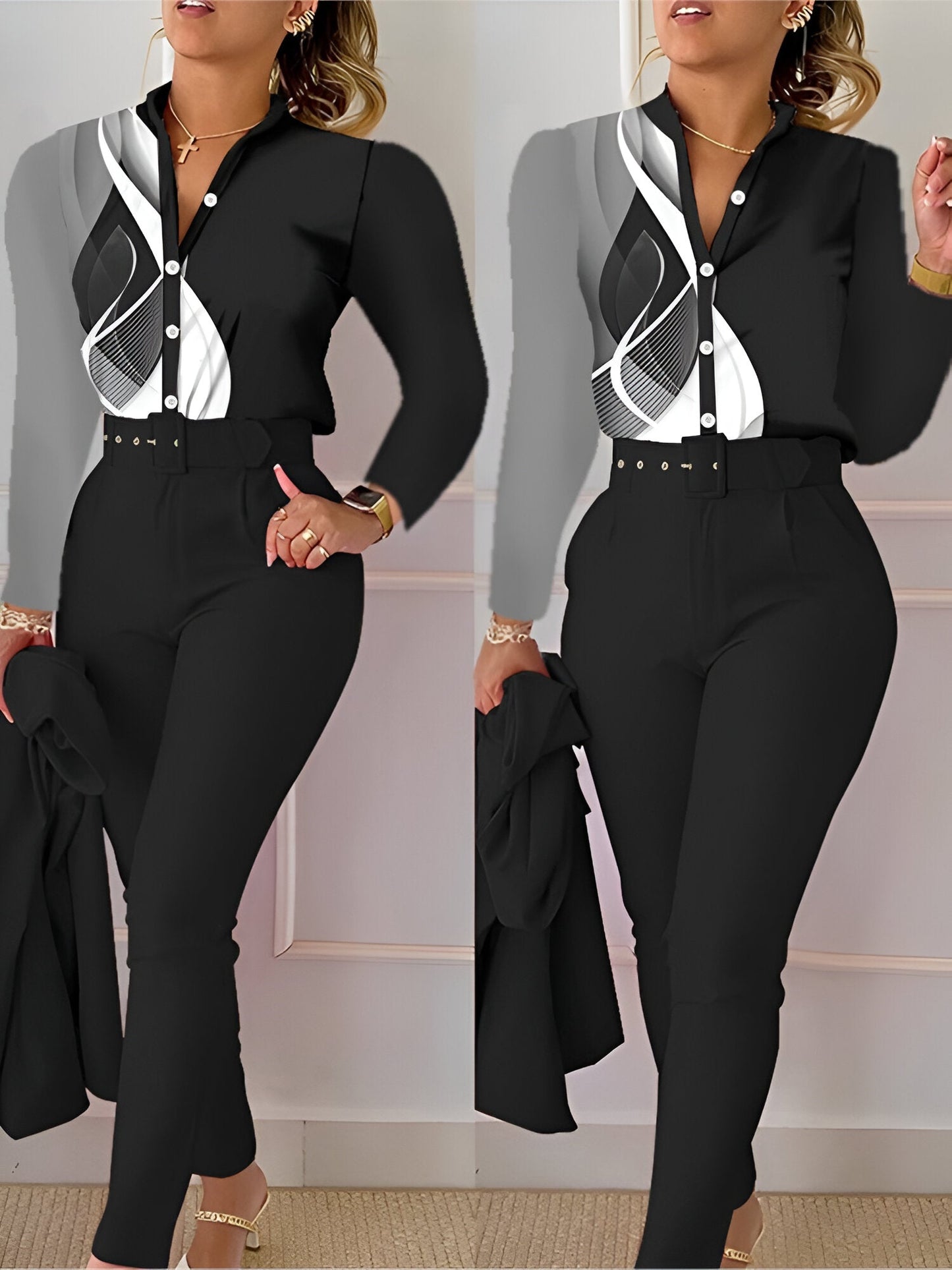 Fudus Oberteil und Hose: V-Ausschnitt und hochtaillierter Schnitt