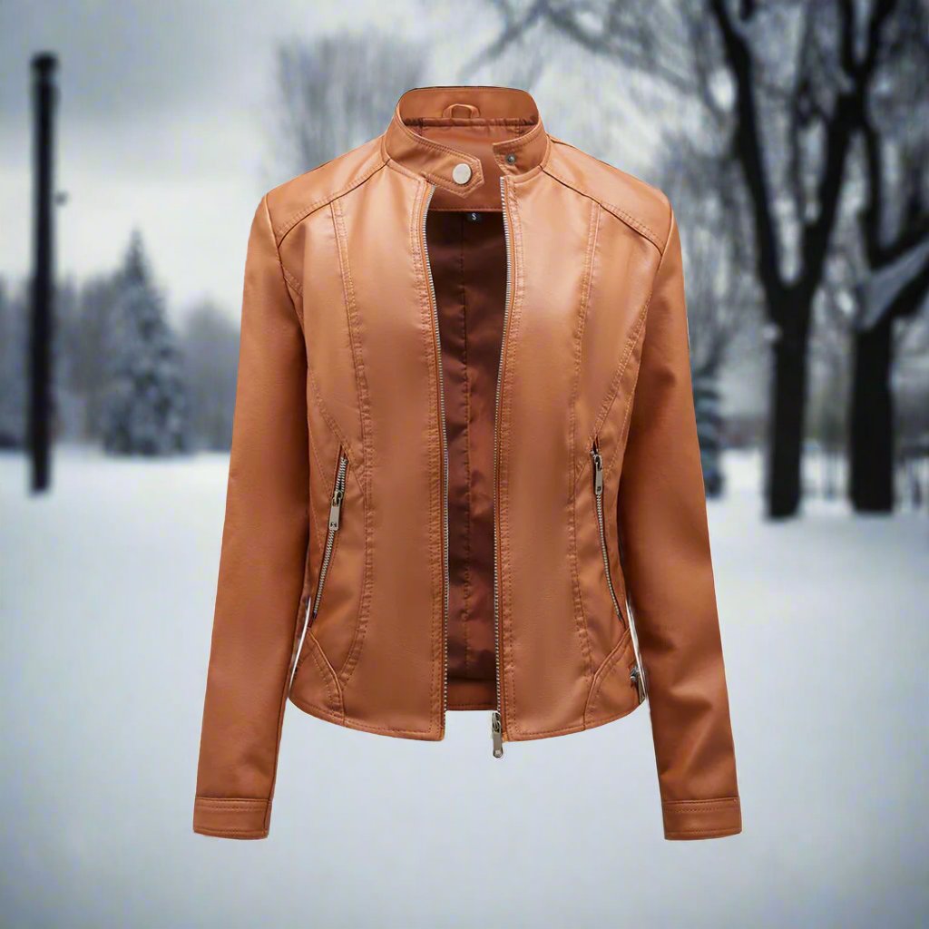 Krohn-e | Lederjacke - Biker-Stil - Reißverschluss - Stehkragen - Slim Fit