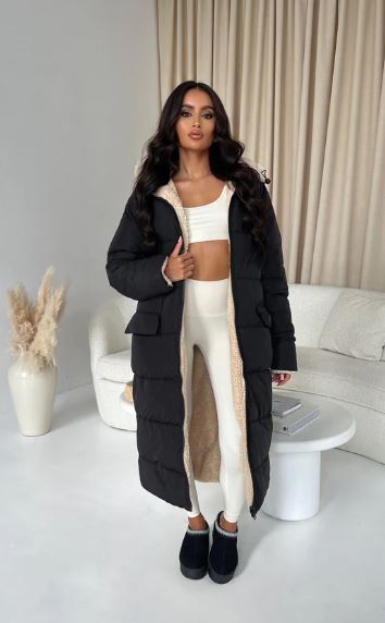 Krohn-e | Langer Wendedesign mit Muster und einfarbig für Frauen ideal für den Winter