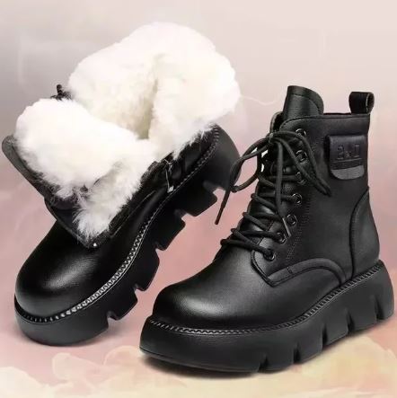 Krohn-e | Weiche Leder Retro Damen-Luftstiefel mit Reißverschluss
