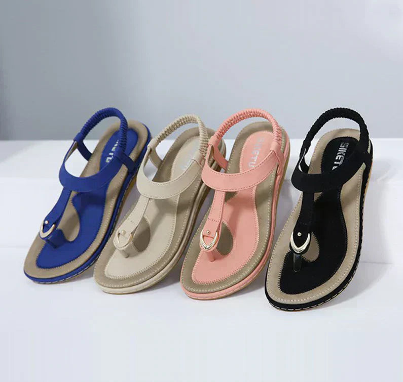 KROHN-E Damen Flache Sandalen Fußgewölbestütze Beige