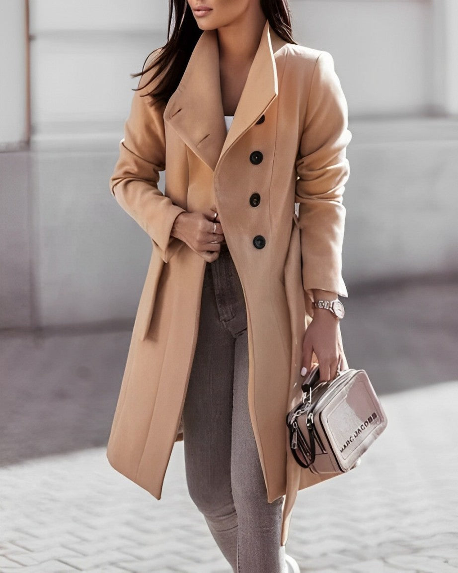 Idony Langmantel aus Wolle mit Schnürung und Gürtel