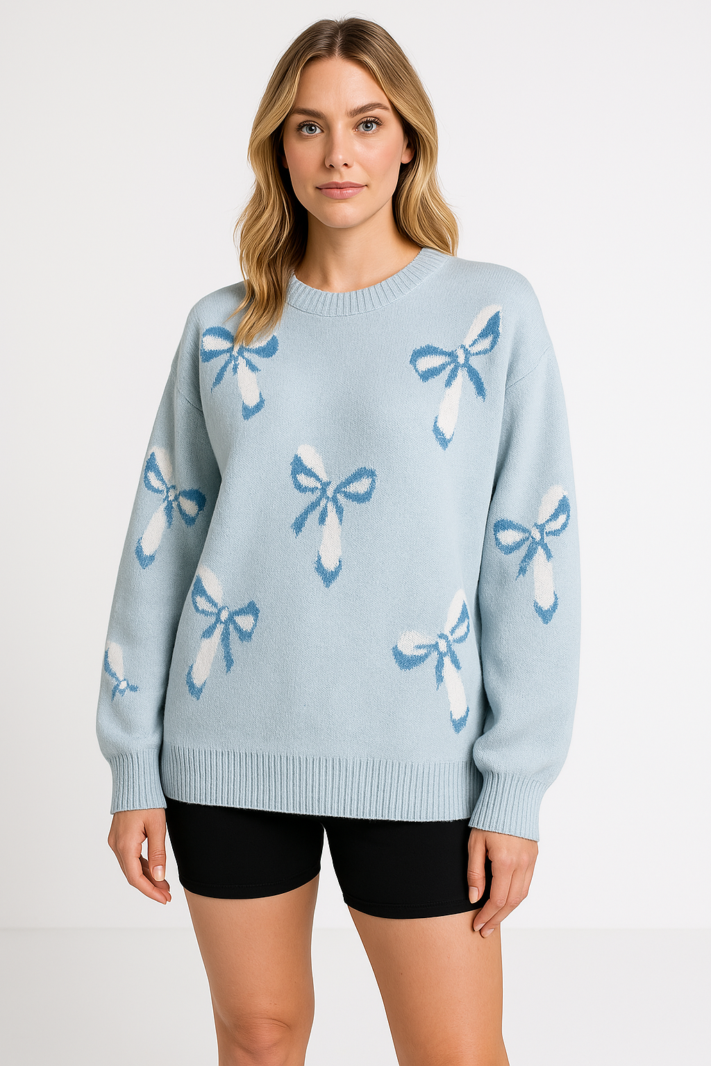 Krohn-e | Pullover Übergröße Passform Wollstrick Jacquard Schleifenmuster Rundhals