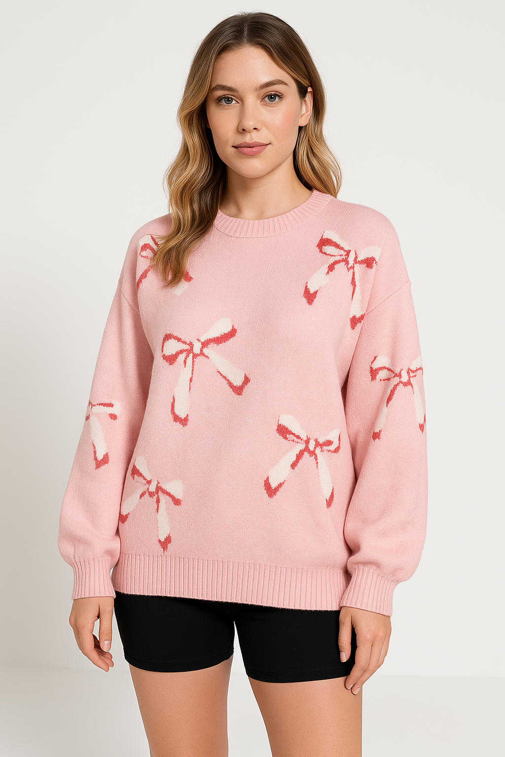 Krohn-e | Pullover Übergröße Passform Wollstrick Jacquard Schleifenmuster Rundhals