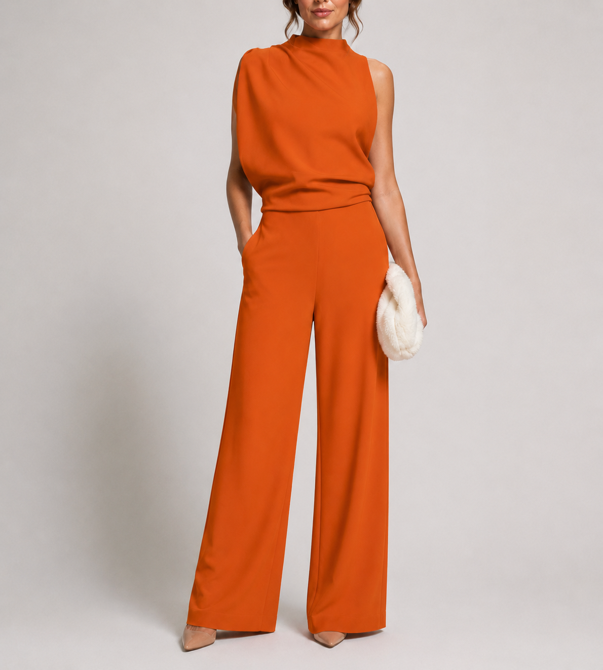 Josefine | Damen Ärmellos Mock Neck Weites Bein Jumpsuit
