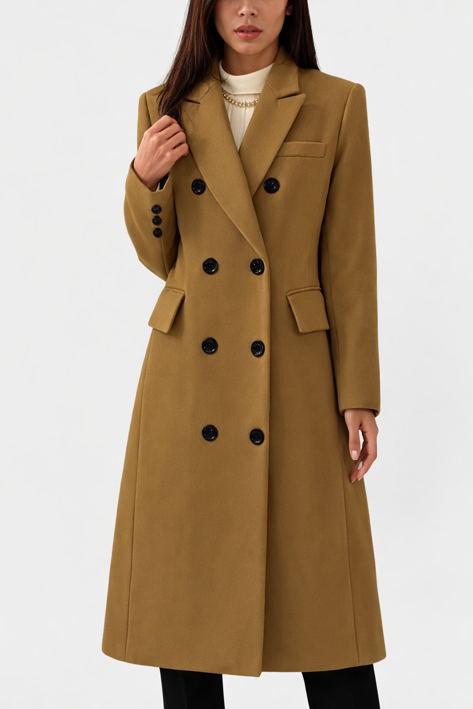 KROHN-E Damen Wintermantel Tailliert Lange Jacke Schwarz