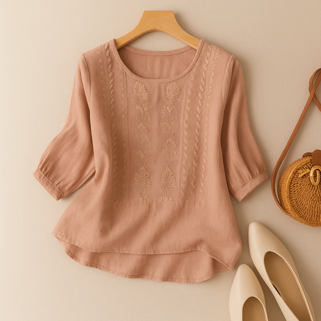 KROHN-E Damen Bluse Blumenmuster Entspannte Passform Bestickt Leicht