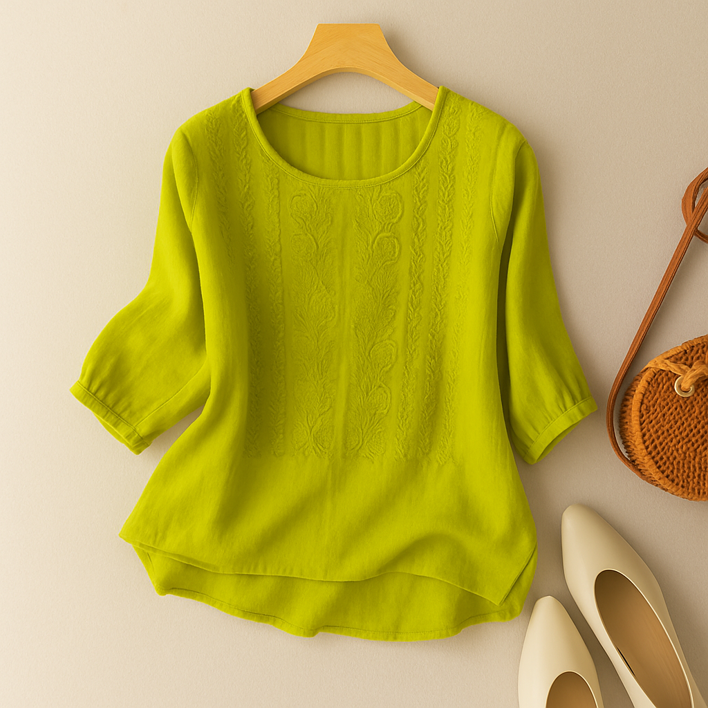 KROHN-E Damen Bluse Blumenmuster Entspannte Passform Bestickt Leicht