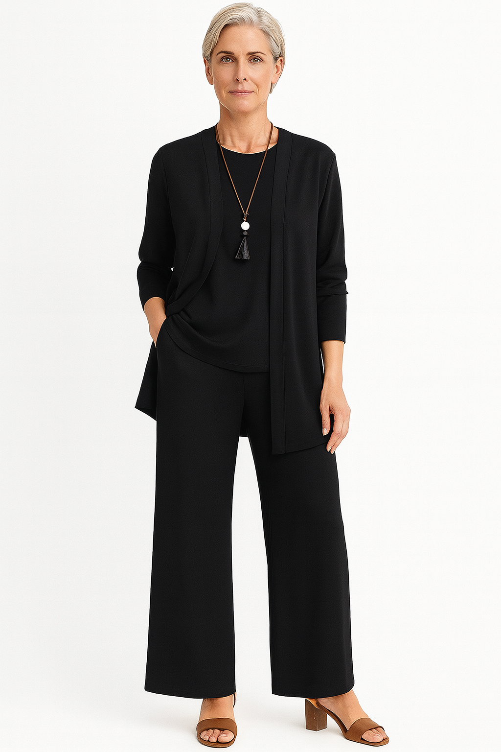 Elena | Damen 3-teiliges Set Top Cardigan Hose Hosenanzug Elegant