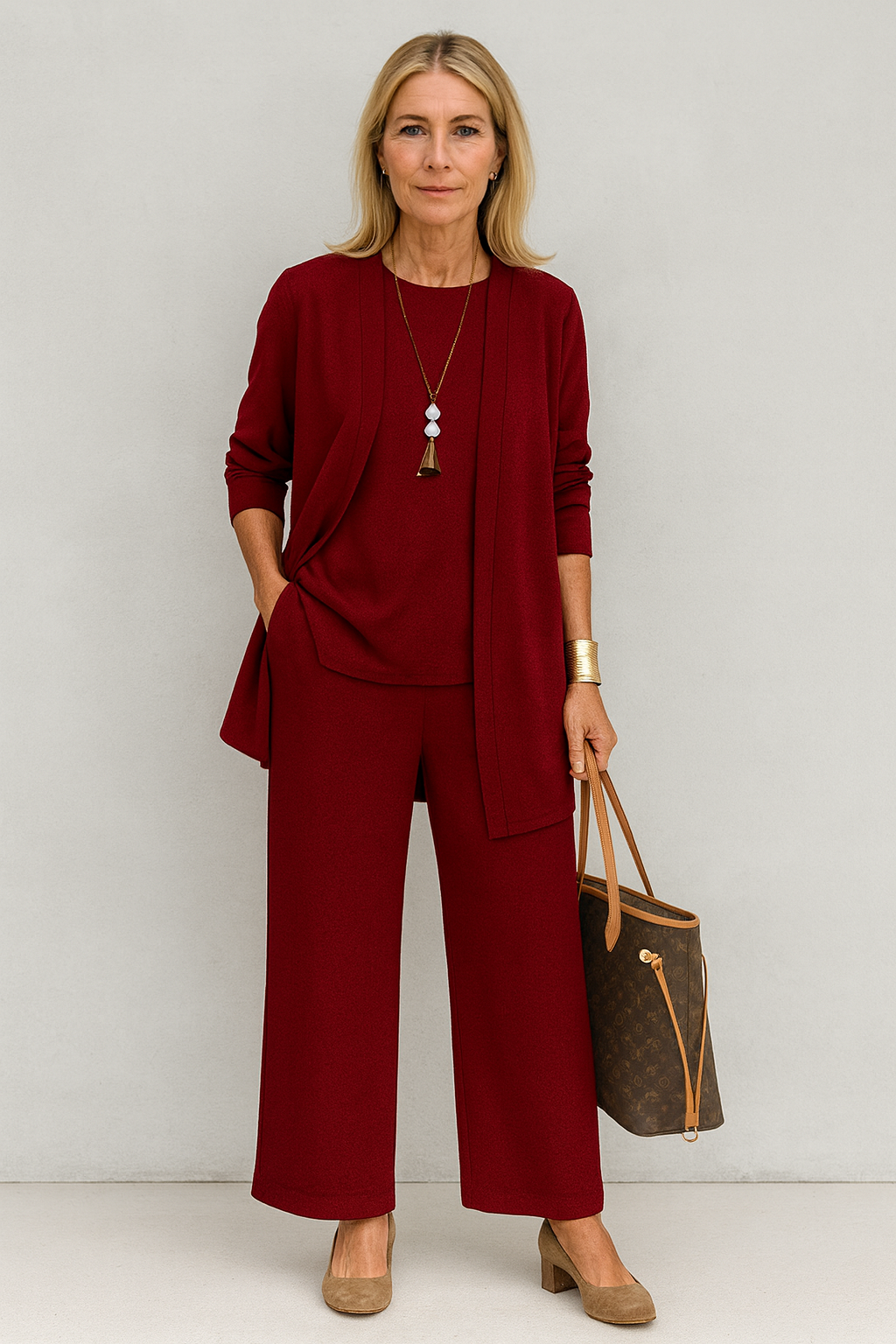 Elena | Damen 3-teiliges Set Top Cardigan Hose Hosenanzug Elegant