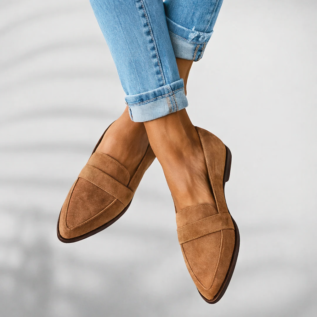 KROHN-E Damen Loafer Spitze Zehe Glatte Oberfläche Modern Schwarz