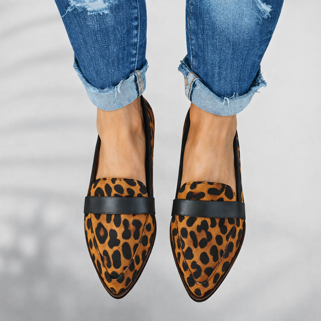 KROHN-E Damen Loafer Spitze Zehe Glatte Oberfläche Modern Schwarz