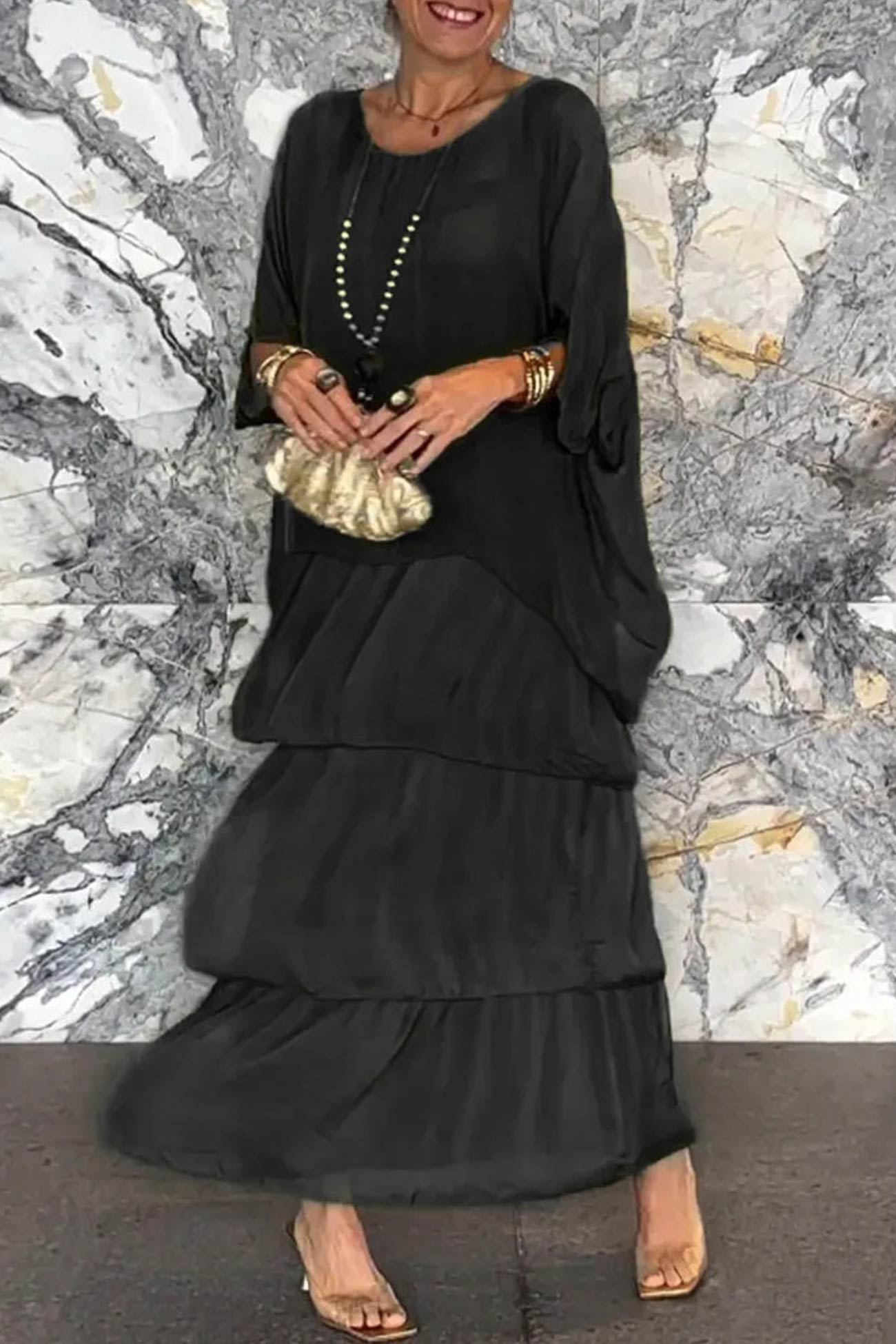 Fudus Batwing Sleeve Top and Layered Skirt Suit