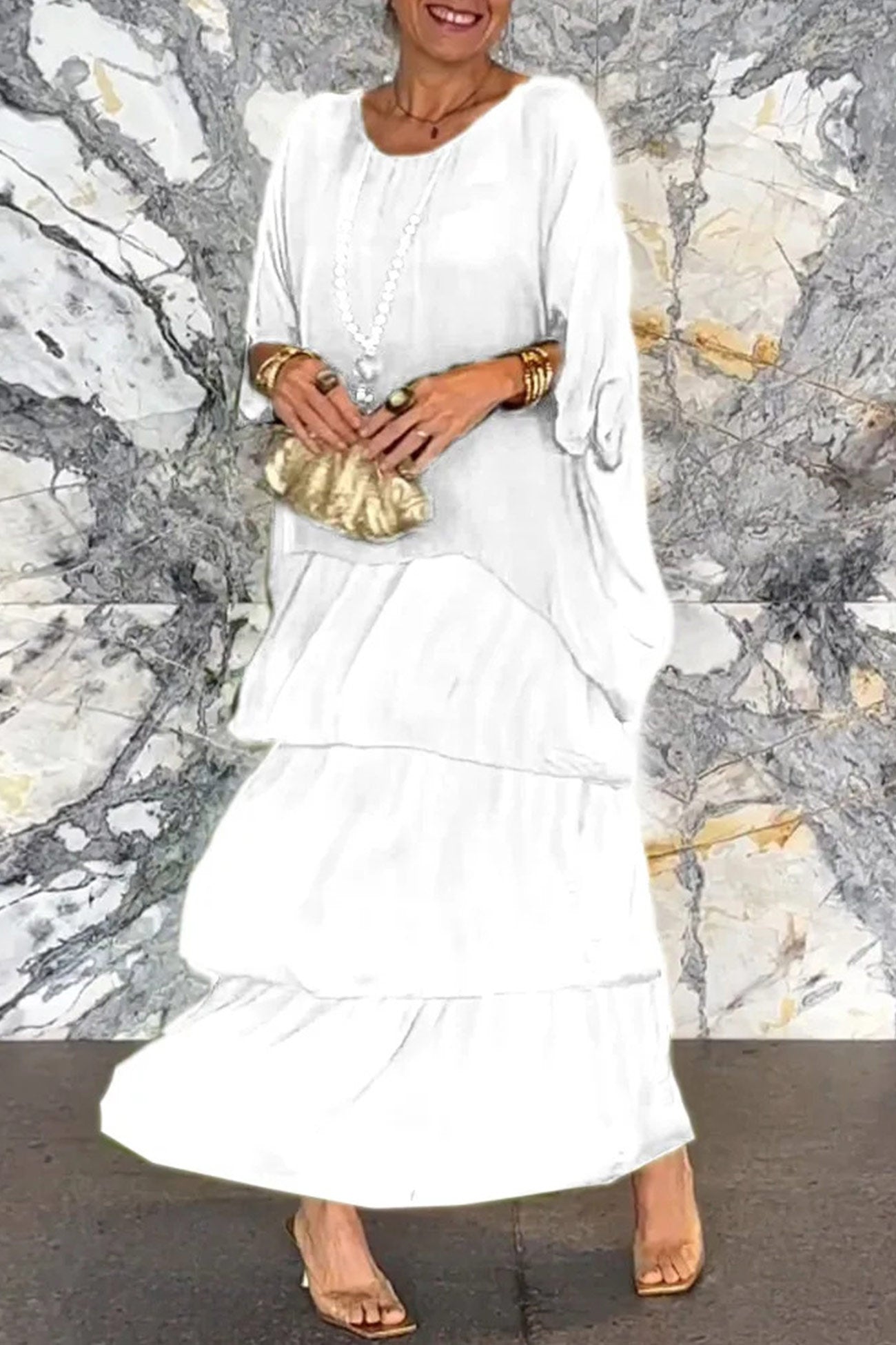 Fudus Batwing Sleeve Top and Layered Skirt Suit