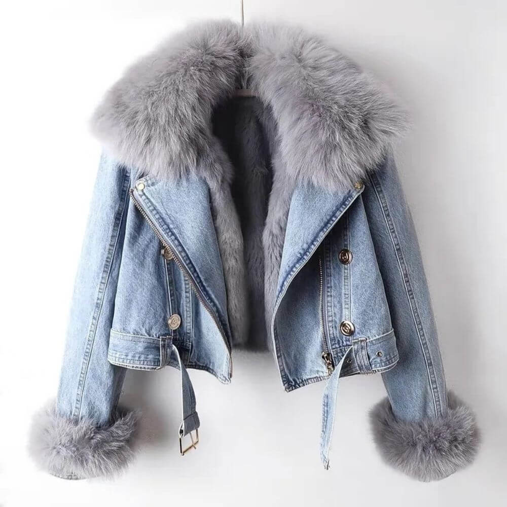 Krohn-e | Denimjacke mit Abnehmbarem Kunstfellkragen