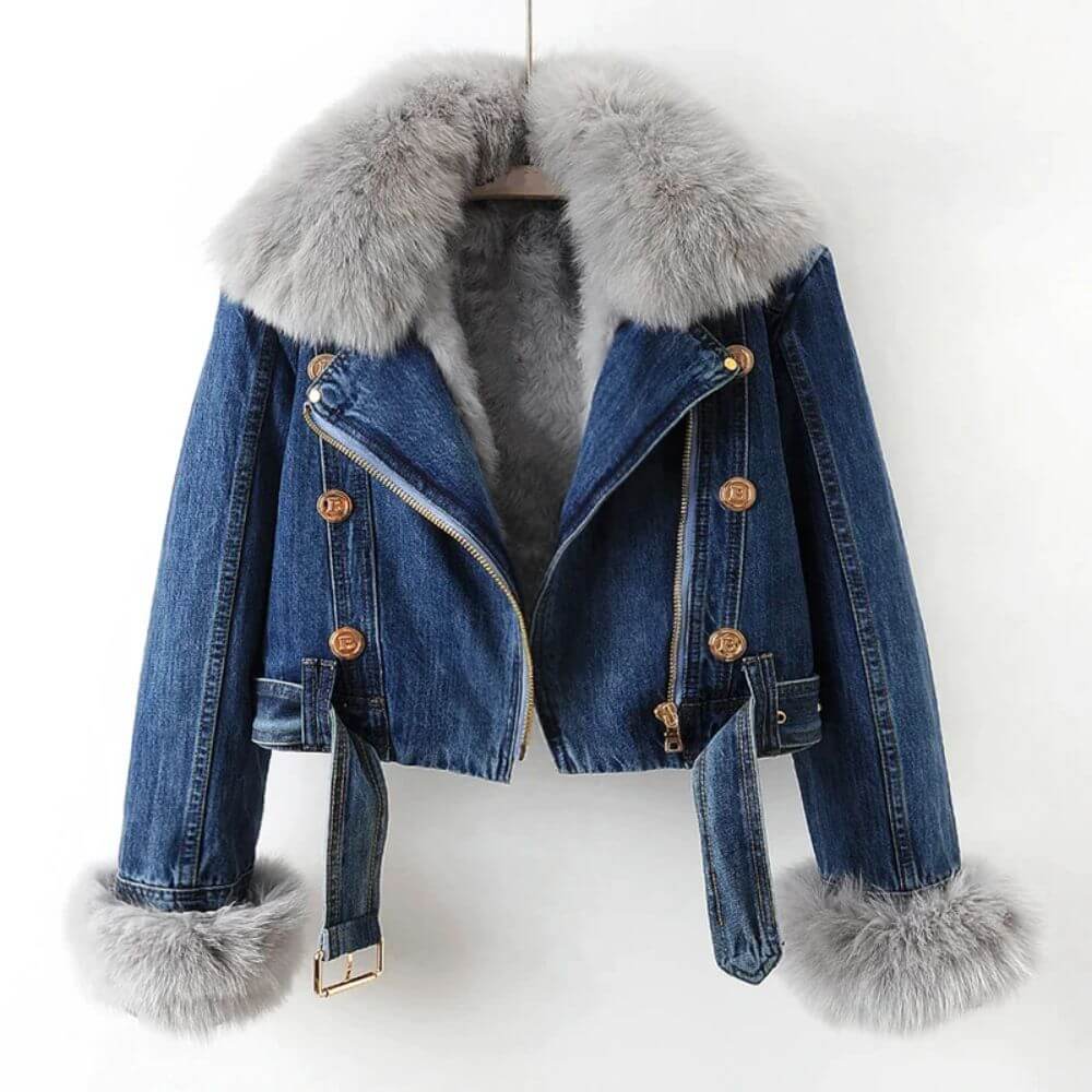 Krohn-e | Denimjacke mit Abnehmbarem Kunstfellkragen