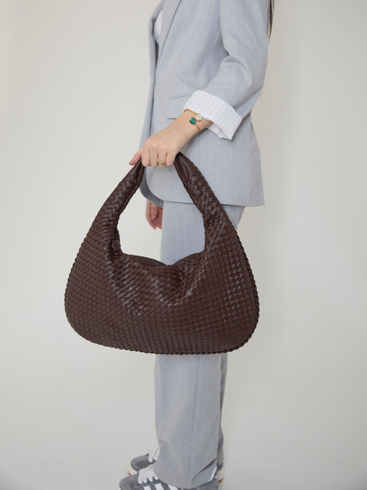 Krohn-e | Kaffee Damenhandtasche Mit Geflochtenem Stilvollen Design - Krohn-e