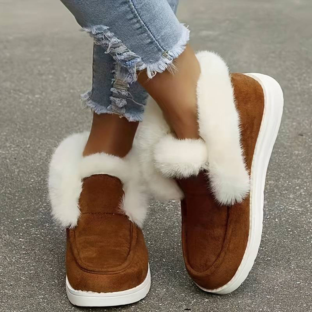 Krohn-e | Winter Flach Schuh Dick-Sohlige Samt Slipper Schnee Stiefel