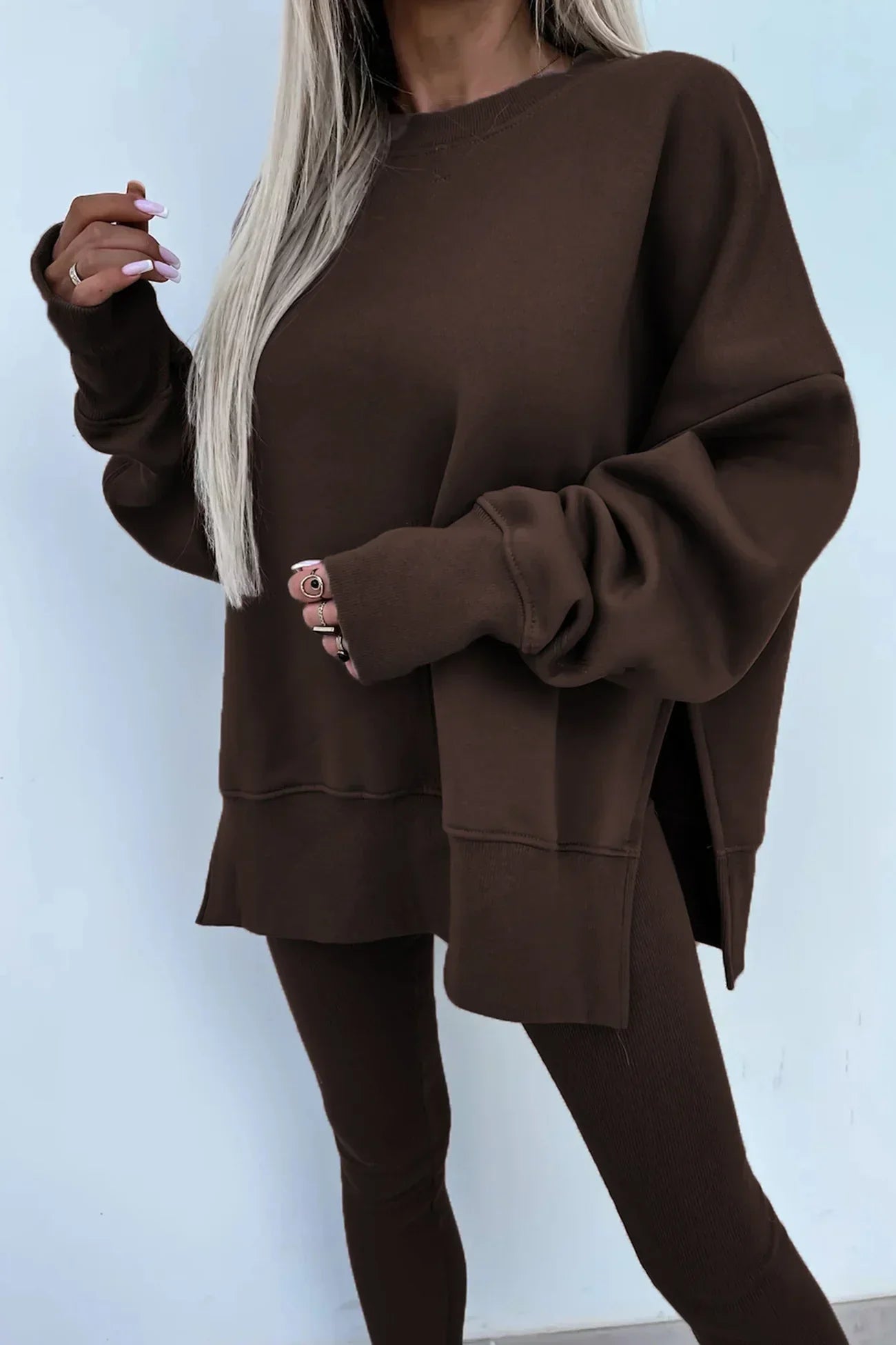 Fudus Damen-Set: Rundhals-Sweatshirt und Ripp-Leggings