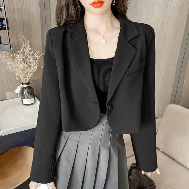 Avelena Short Button-Front Blazer with Long Sleeves