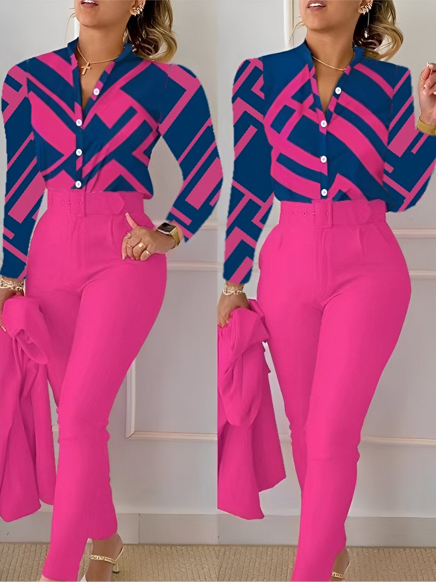 Fudus Oberteil und Hose: V-Ausschnitt und hochtaillierter Schnitt