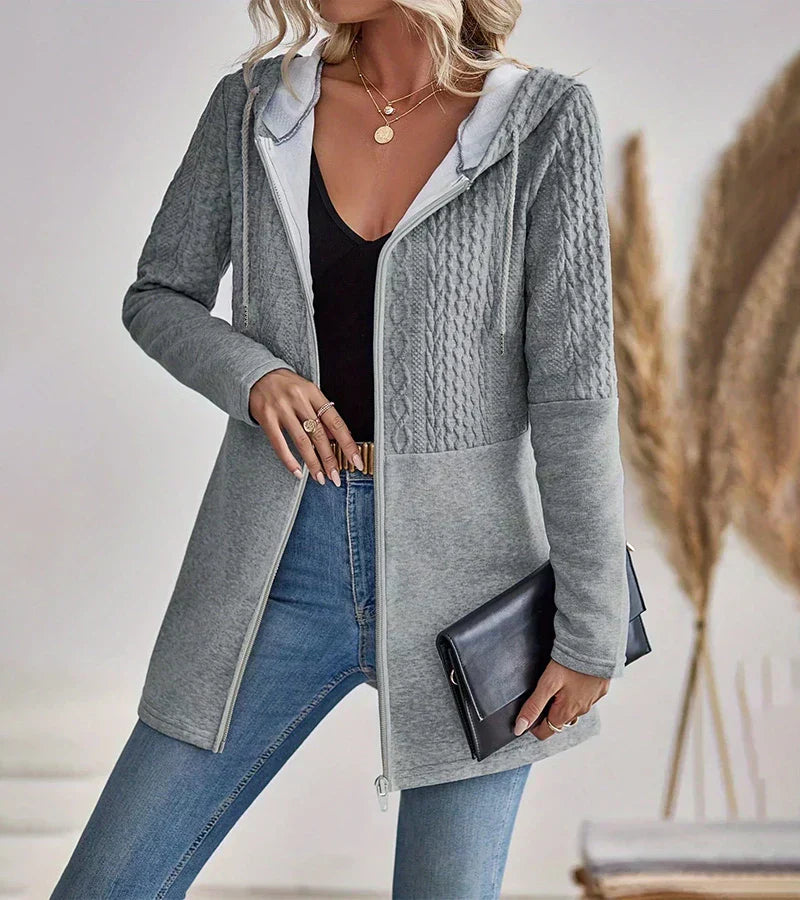 KROHN-E Damen Zip-Hoodie Kapuze Fronttaschen Relaxed Fit
