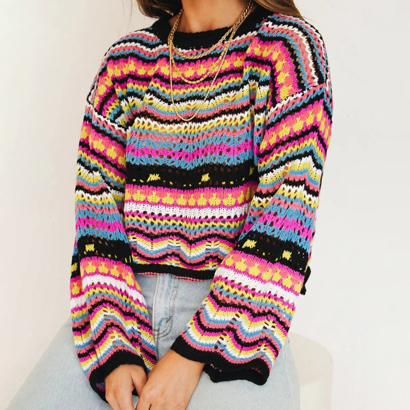 Krohn-e | Bunte Strickjacke mit Muster Acryl Trendy und Bequem