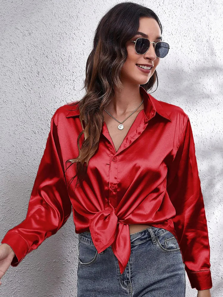 Edles Langarm-Satinhemd für Damen von Fudus