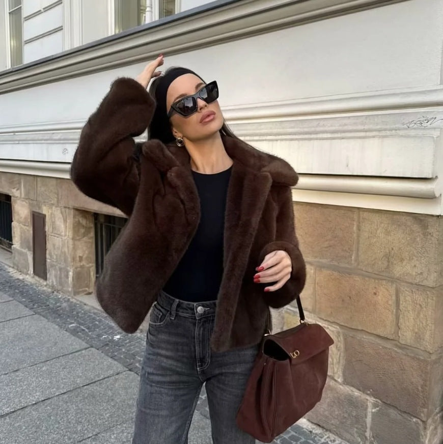 Krohn-e | Fake Fur,Mäntel mit Kragen, Braun Pelzlook
