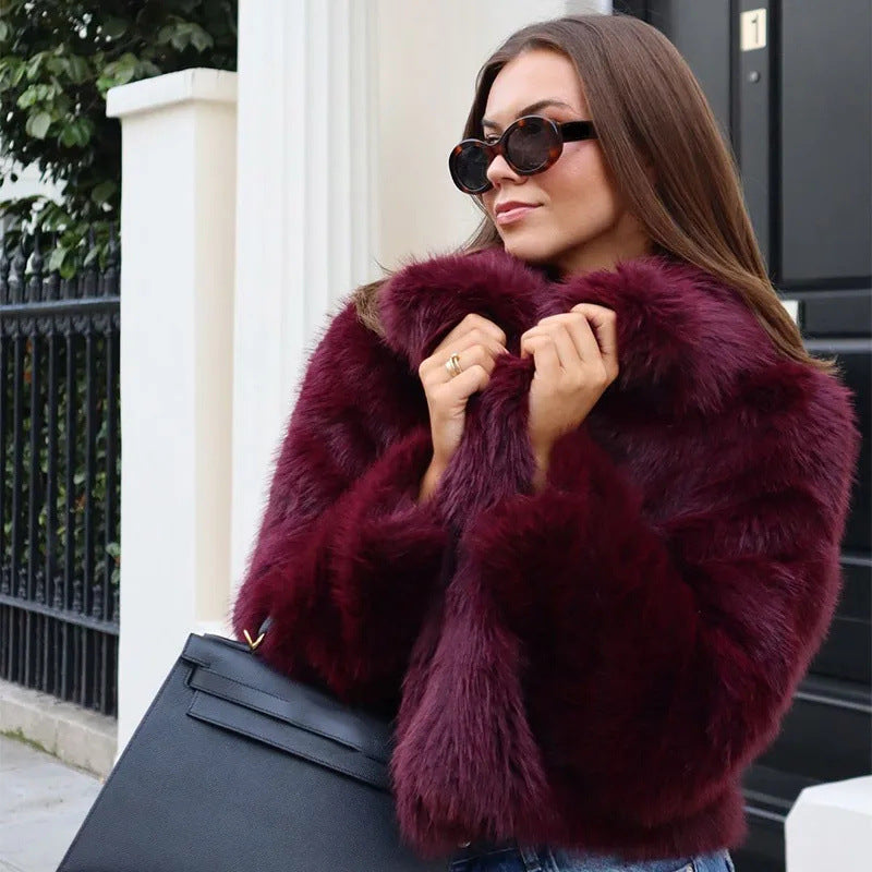 Krohn-e | Fake,Fur,Mäntel mit Großer Kragen, Weinrot