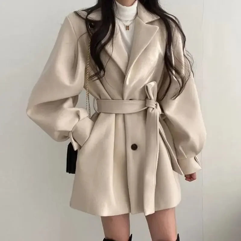 Krohn-e | Kurzer Trenchcoat mit Gürtel und Ballonärmeln