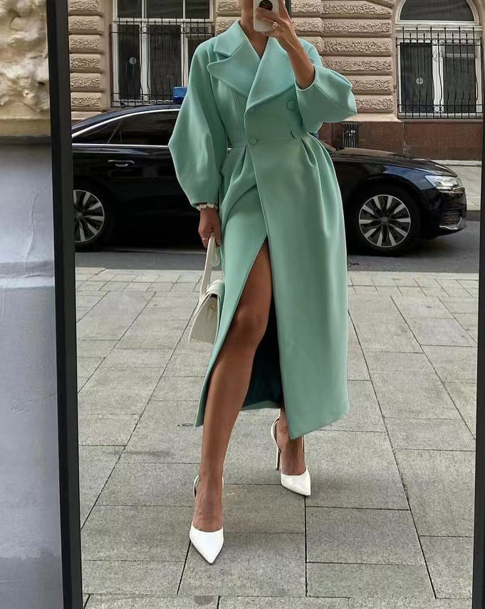 Krohn-e | Lange Trenchcoat mit Doppelknopf und Weiten Ärmeln