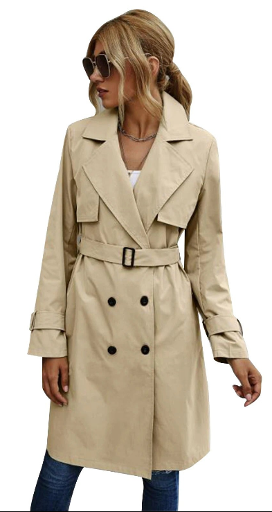 Krohn-e | Lange Trenchcoat mit Taillengürtel und Knöpfen