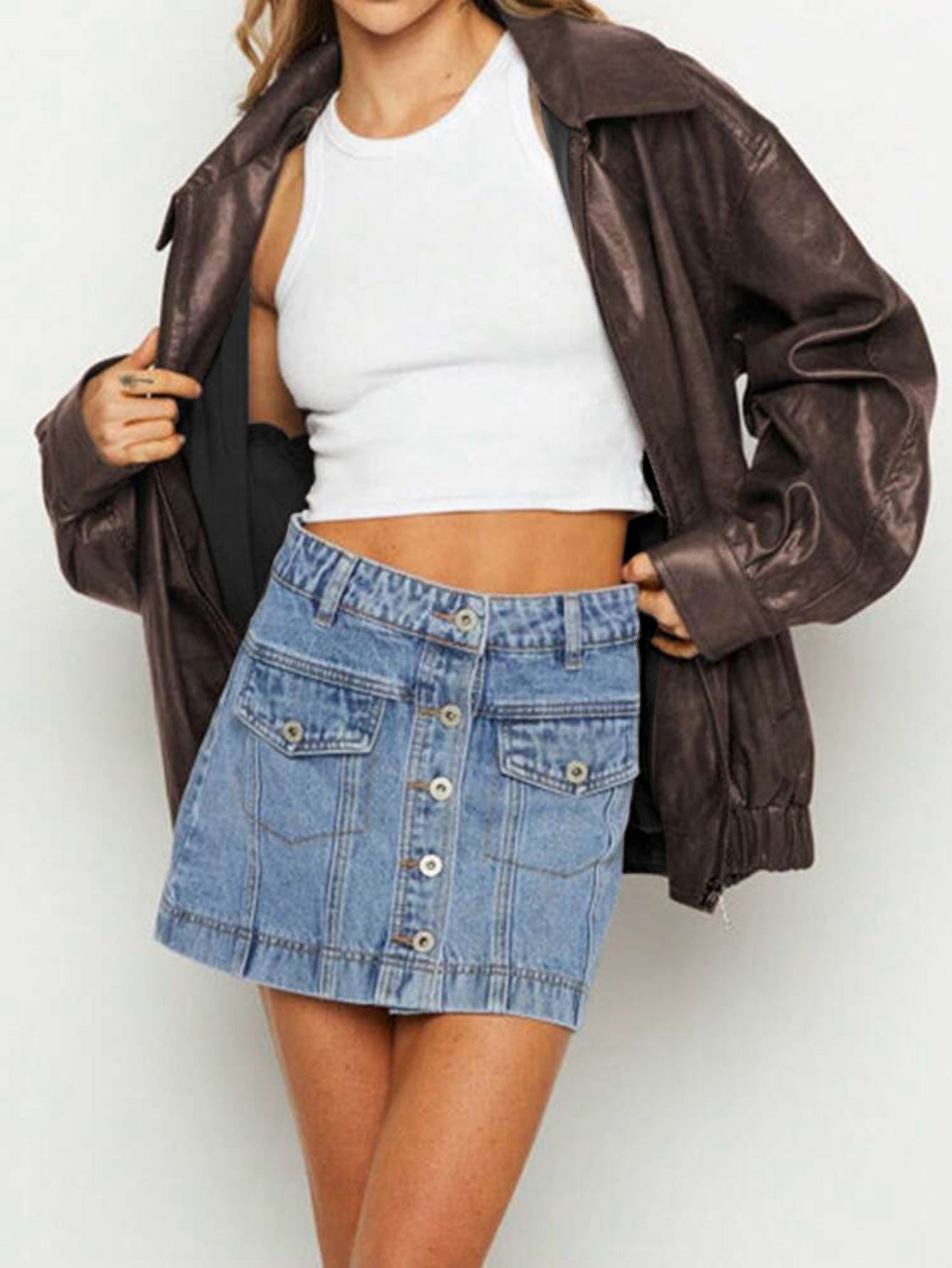 Krohn-e | Übergangsjacke Lederlook mit Reißverschluss und Kragen