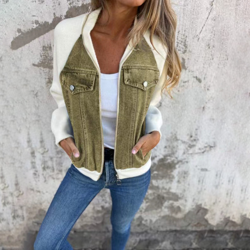 Krohn-e | Übergangsjacke mit Denimfront und Reißverschluss