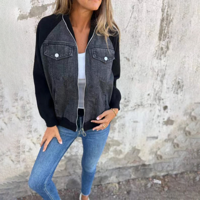 Krohn-e | Übergangsjacke mit Denimfront und Reißverschluss