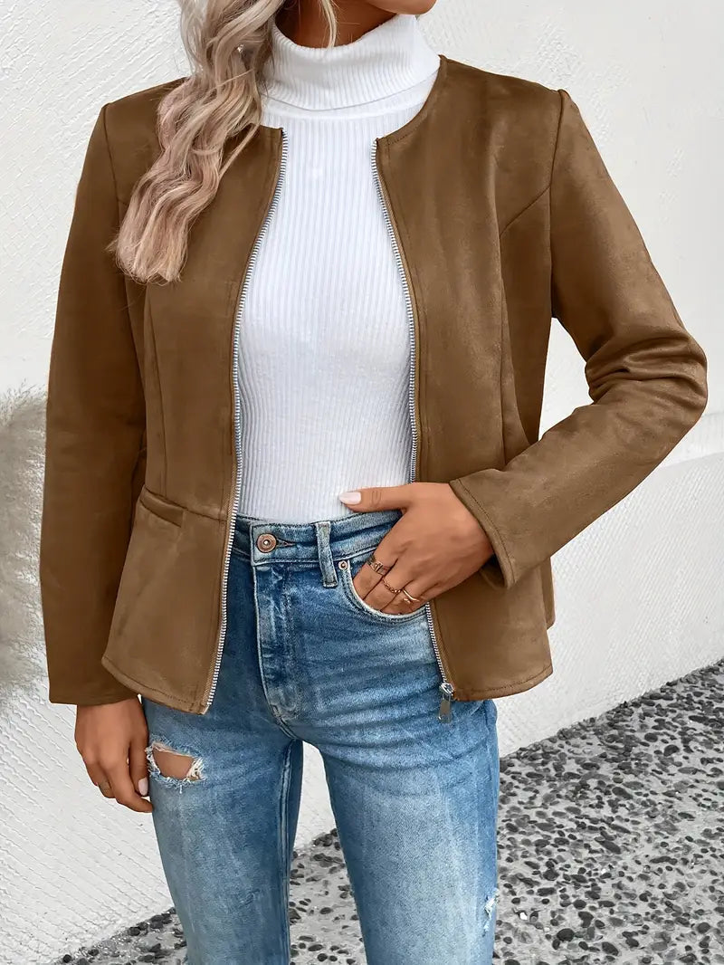 Krohn-e | Übergangsjacke Slim Fit mit Reißverschluss und Rundhalsausschnitt