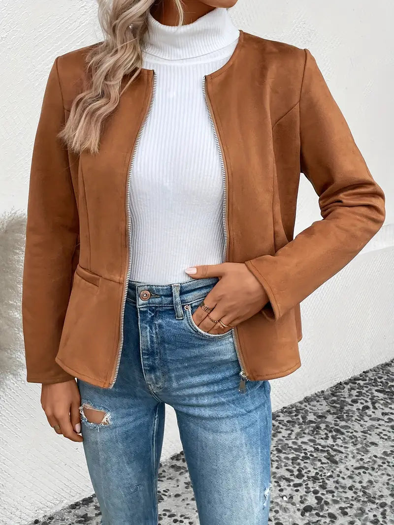 Krohn-e | Übergangsjacke Slim Fit mit Reißverschluss und Rundhalsausschnitt